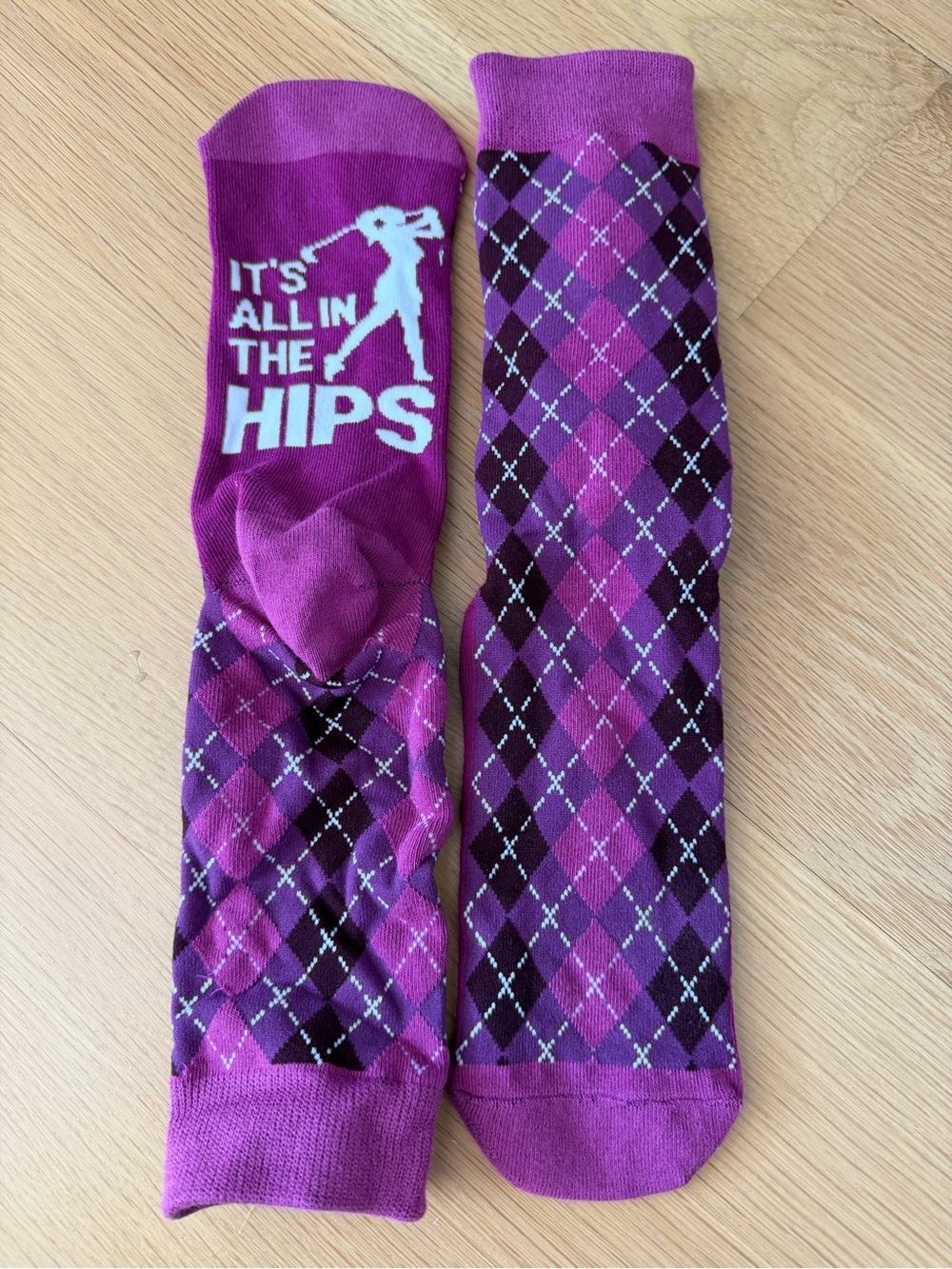 Purple Argyle Golf Crew Socks - "It's All in the Hips" NWOT